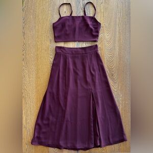 Fame and Partners Burgundy A-Line Midi Skirt  Two Piece Set Summer Spring Party